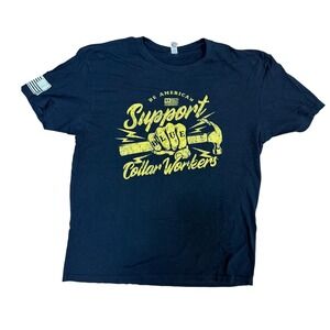 Next Level Support Blue Collar Workers Graphic T-Shirt Mens XL Navy Blue Cotton